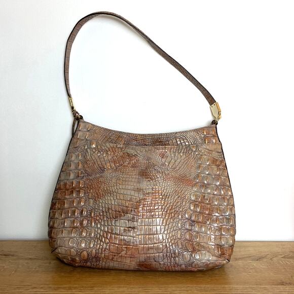 Brahmin Noelle Shoulder Bag in Bark Melbourne Croc Embossed Leather w/ Dust Bag - Picture 3 of 11